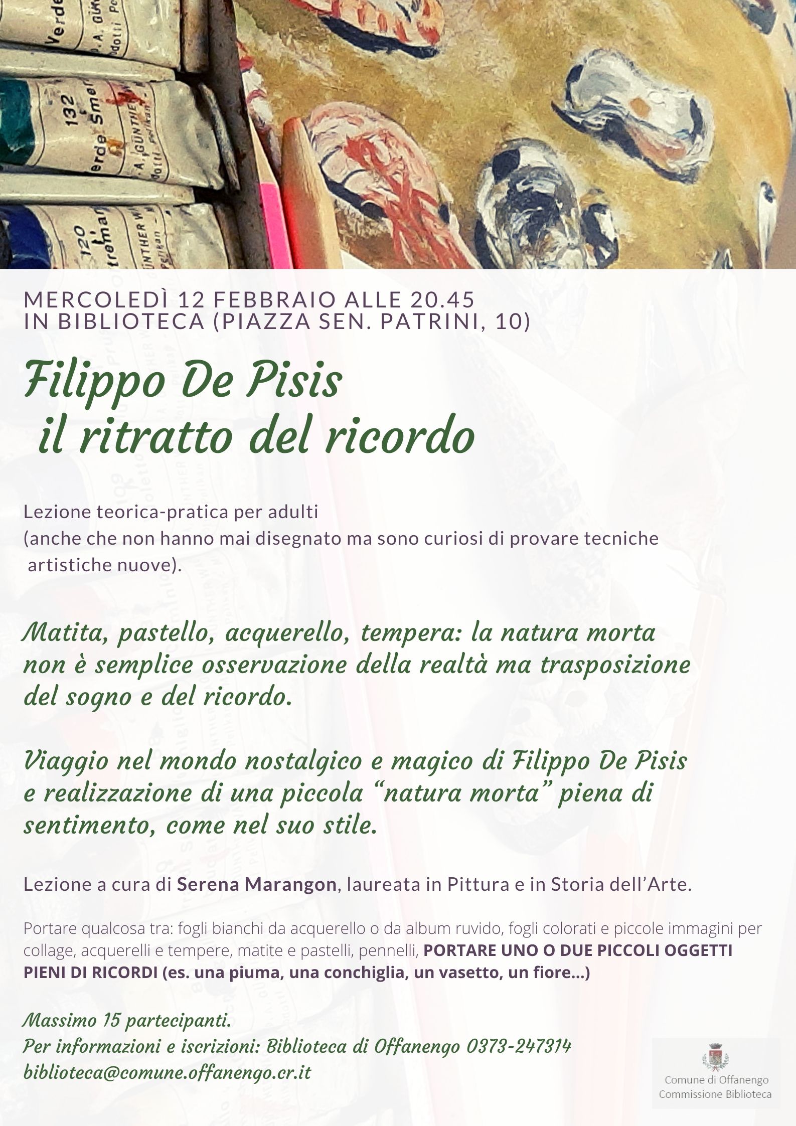 Locandina della lezione teorico pratica su Filippo De Pisis